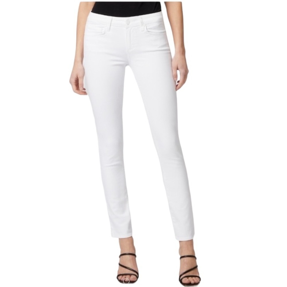 Paige skyline ankle peg stretch mid rise denim jeans in crisp white size 30